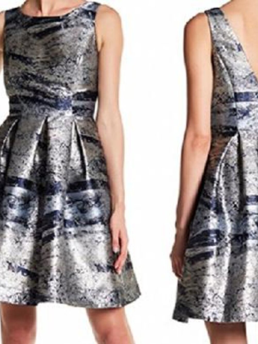 Nicole Miller Navy and Silver Fit and Flare Dress